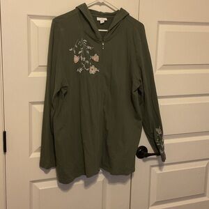 J. Jill Olive Hooded swing Jacket with Embroidery